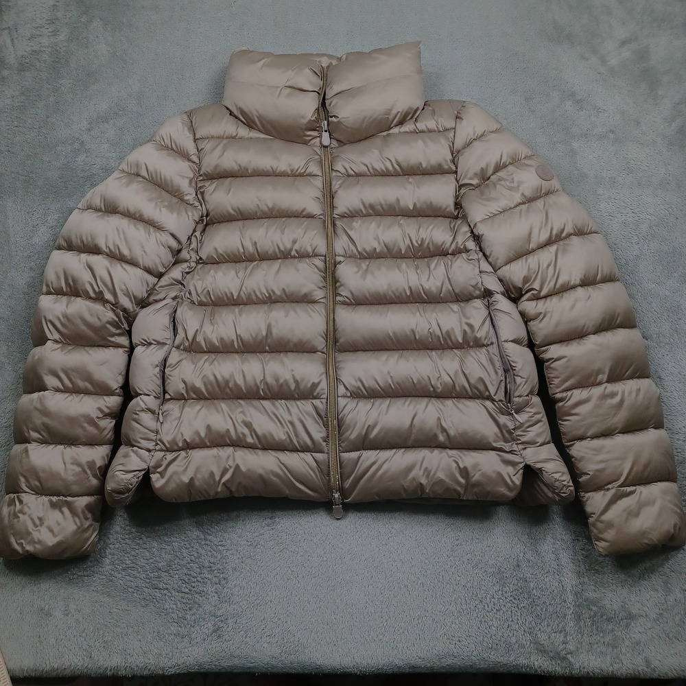 Save The Duck Jacket Womens Large Brown Puffer Full Zip Pockets Lightweight